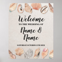 Cartaz de Boas-Vindas Conchas Casamento Praia Ocea