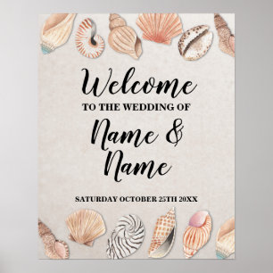 Poster Cartaz de Boas-Vindas Conchas Casamento Praia Ocea