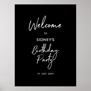 Poster Cartaz de Boas-Vindas de Aniversário Moderno Preto