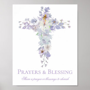 Poster Cartaz de Boas-Vindas de Batismo com Cruz Floral d