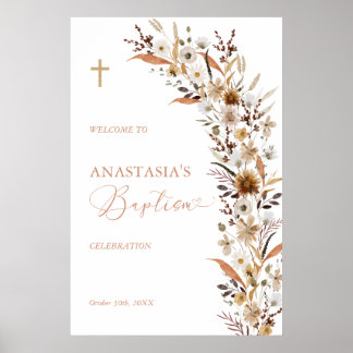Poster Cartaz de Boas-Vindas de Batismo de Flor Silvestre