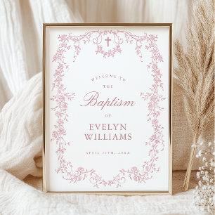 Poster Cartaz de Boas-Vindas de Batismo Floral Elegante V