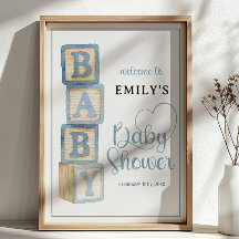 Cartaz de Boas-Vindas de Blocos de Bebê Azul Empoe
