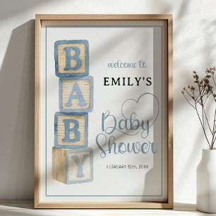 Poster Cartaz de Boas-Vindas de Blocos de Bebê Azul Empoe