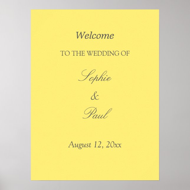 Poster Cartaz de Boas-Vindas de Casamento Amarelo Manteig (Frente)