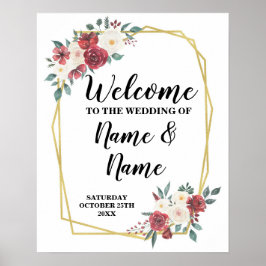 Poster Cartaz de Boas-Vindas de Casamento Aquarela Vermel