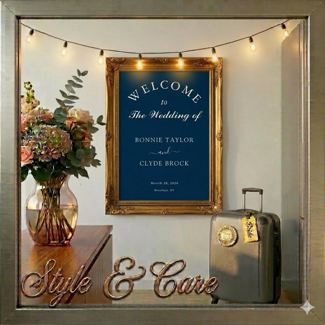 Poster Cartaz de Boas-Vindas de Casamento Azul Marinho Pe (Custom Navy Blue Wedding Welcome Display Poster)