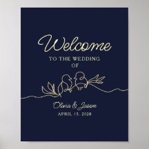 Cartaz de Boas-Vindas de Casamento Azul-Marinho Si