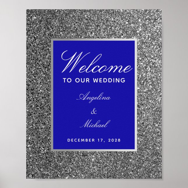 Poster Cartaz de Boas-Vindas de Casamento Azul Royal Prat (Frente)