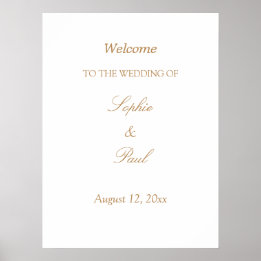 Poster Cartaz de Boas-Vindas de Casamento Bege Dourado Br
