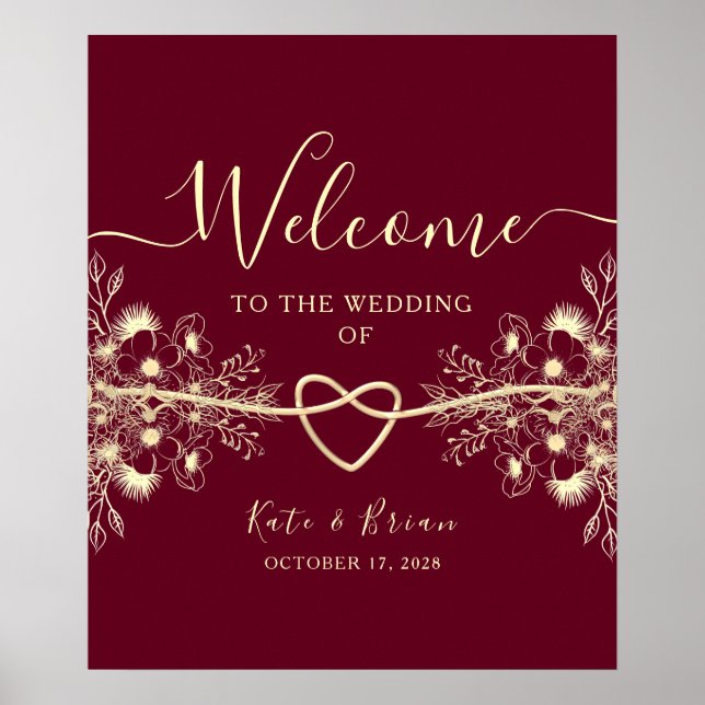 Poster Cartaz de Boas-Vindas de Casamento Borgonha (Frente)