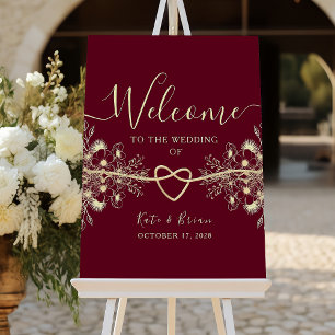 Poster Cartaz de Boas-Vindas de Casamento Burgundy Românt