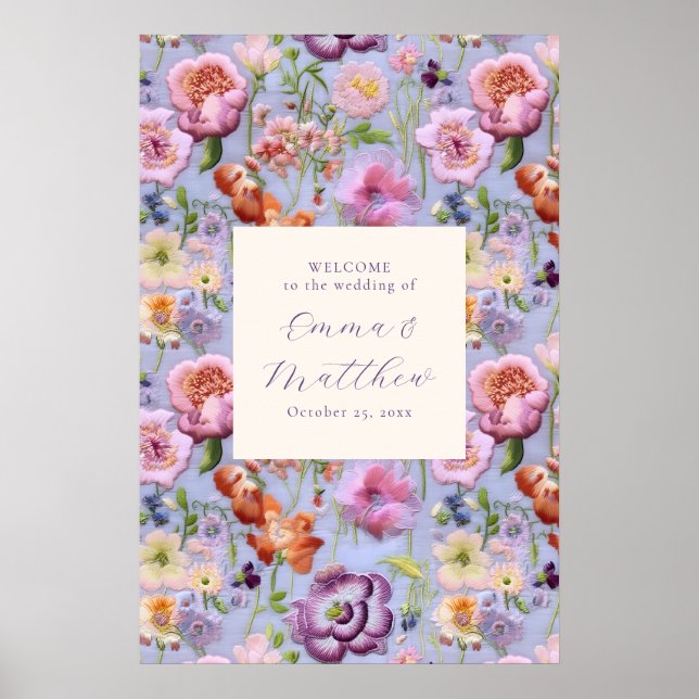 Poster Cartaz de Boas-Vindas de Casamento com Bordado Gra (Frente)