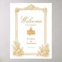 Poster Cartaz de Boas-Vindas de Casamento com Bordas Orna