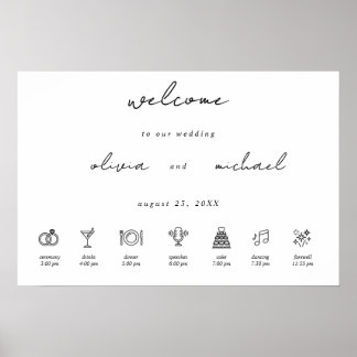 Poster Cartaz de Boas-Vindas de Casamento com Caligrafia