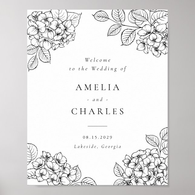 Poster Cartaz de Boas-Vindas de Casamento com Hortênsias  (Frente)