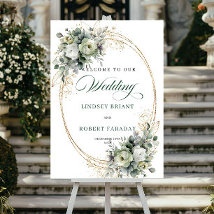 Poster Cartaz de Boas-Vindas de Casamento com Verde Luxuo
