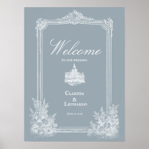Poster Cartaz de Boas-Vindas de Casamento em Azul Ardósia