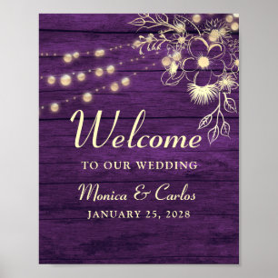 Poster Cartaz de Boas-Vindas de Casamento em Madeira Rúst