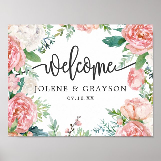 Poster Cartaz de Boas-Vindas de Casamento Floral de Verão (Frente)