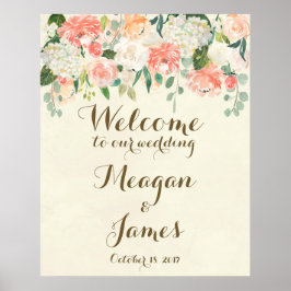 Pôster cartaz de boas-vindas de casamento floral em tons