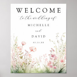 Poster Cartaz de Boas-Vindas de Casamento Floral Pastel