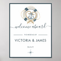 Cartaz de Boas-Vindas de Casamento Náutico Azul Ma