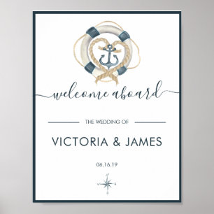 Poster Cartaz de Boas-Vindas de Casamento Náutico Azul Ma