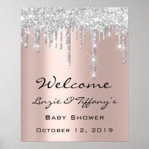 Poster Cartaz de Boas-Vindas de Casamento Prata Gotejante