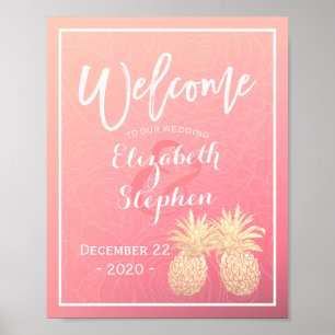 Poster Cartaz de Boas-Vindas de Casamento Rosa Dourado Ab
