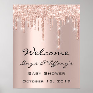 Poster Cartaz de Boas-Vindas de Casamento Rose Drips Chás