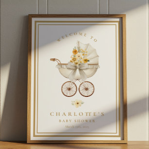 Poster Cartaz de Boas-Vindas de Chá de Bebê em Dourado