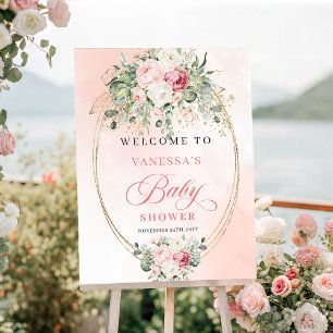 Poster Cartaz de Boas-Vindas de Chás de Bebê com Rosas Ro