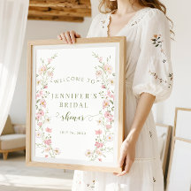 Cartaz de Boas-Vindas de Chuva de Rosa Flores Boho