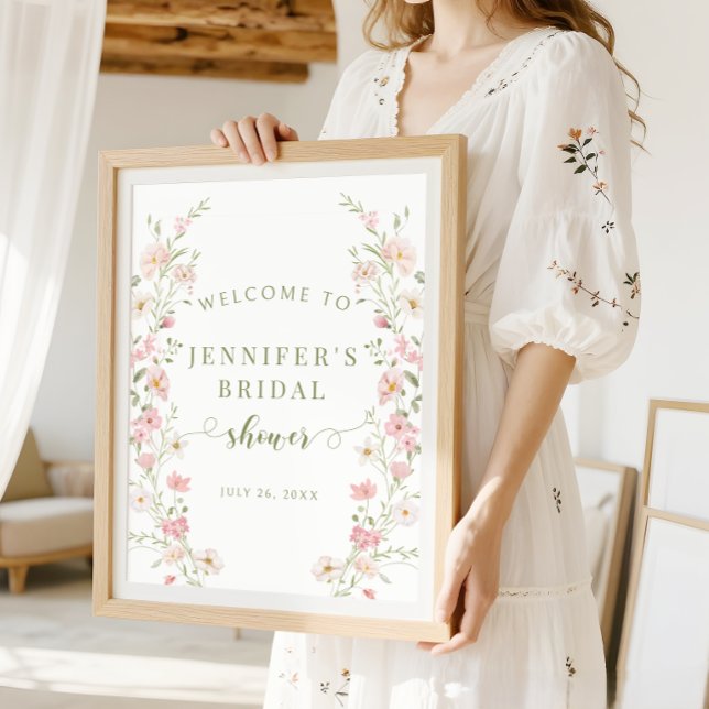 Poster Cartaz de Boas-Vindas de Chuva de Rosa Flores Boho (Criador carregado)