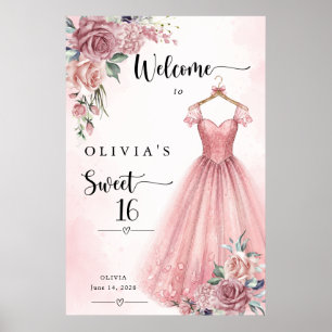 Poster Cartaz de Boas-Vindas de Vestido Floral Dusty Pink