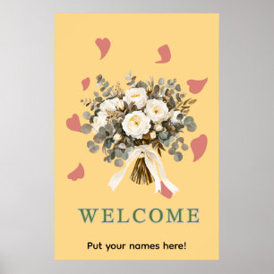 Poster Cartaz de Boas-Vindas do Casamento com Rosas Branc