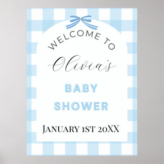 Poster Cartaz de Boas-Vindas do Chá de Bebê Xadrez Azul