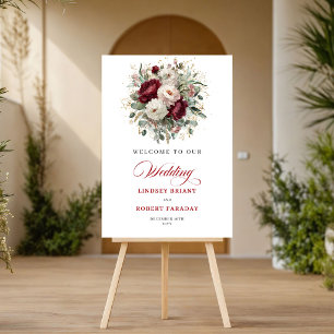 Poster Cartaz de Boas-Vindas Floral Burgundy Sofisticado 