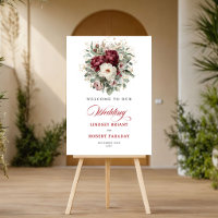 Cartaz de Boas-Vindas Flores Verdejantes Burgundy