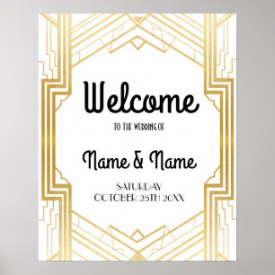 Pôster Cartaz de Boas-Vindas Gatsby Art Deco Dourado Cart