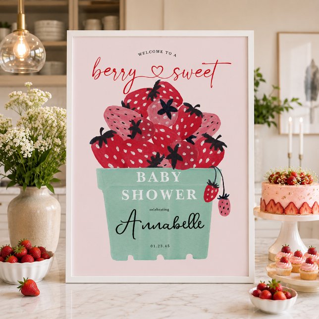 Poster Cartaz de Boas-Vindas para Chá de Bebê Berry Sweet (Criador carregado)