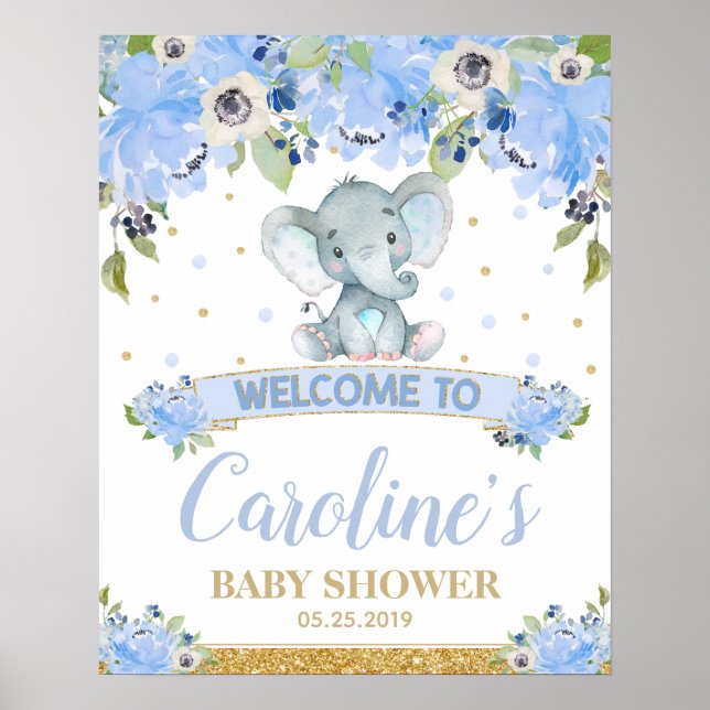Poster Cartaz de Boas-Vindas para Chá de Bebê de Elefante (Frente)