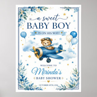 Poster Cartaz de Boas-Vindas para Chá de Bebê Menino Aviã