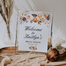 cartaz de boas-vindas para chá de noiva floral de 