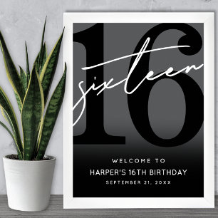 Poster Cartaz de Boas-Vindas para Festa de 16 Anos Preta