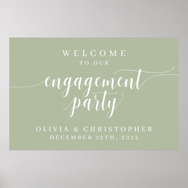 Poster Cartaz de Boas-Vindas para Festa de Noivado Sage (Frente)