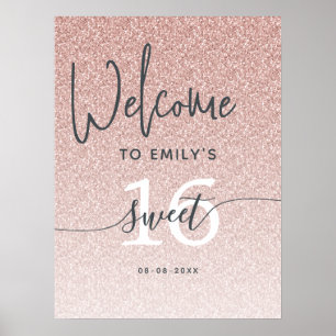 Poster Cartaz de Boas-Vindas Sweet 16 Brilho Rosa