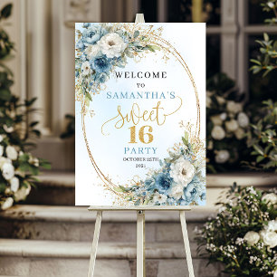 Poster Cartaz de Boas-Vindas Sweet 16 em Aquarela Azul Em
