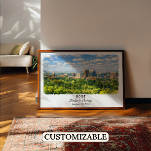 Poster Cartaz de Boise Idaho, Aquarela, Personalizado